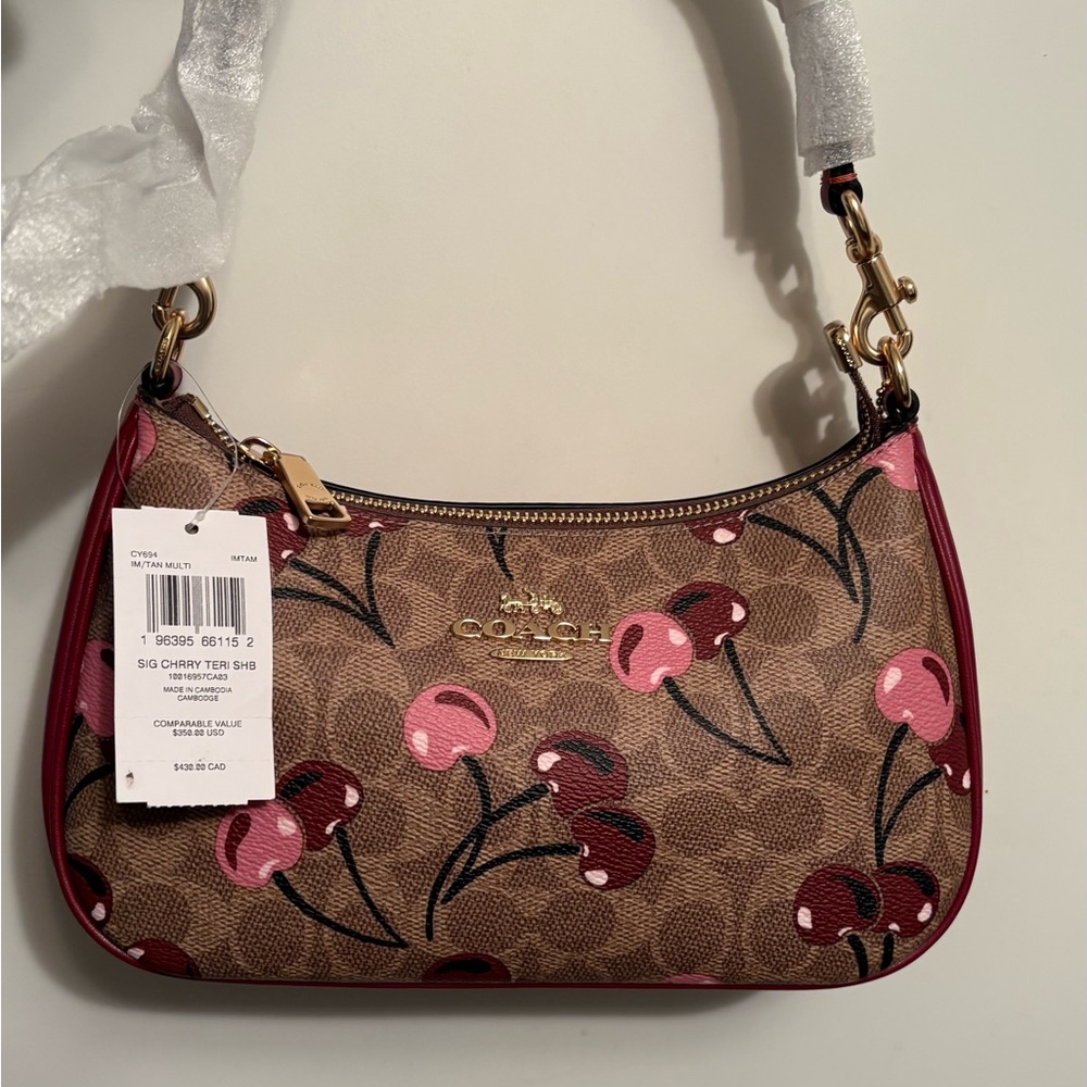 Coach Brown Shoulder Bag with Cherry Print